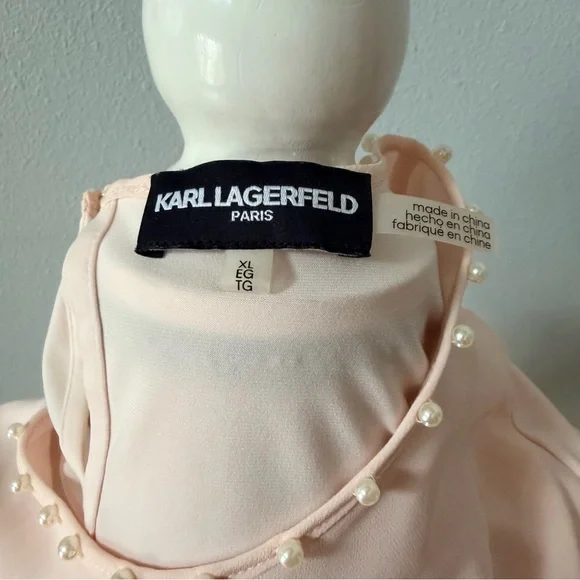 Karl Lagerfeld Paris Tiered Short Sleeve Soft Pink Layered Blouse - Picture 7 of 13